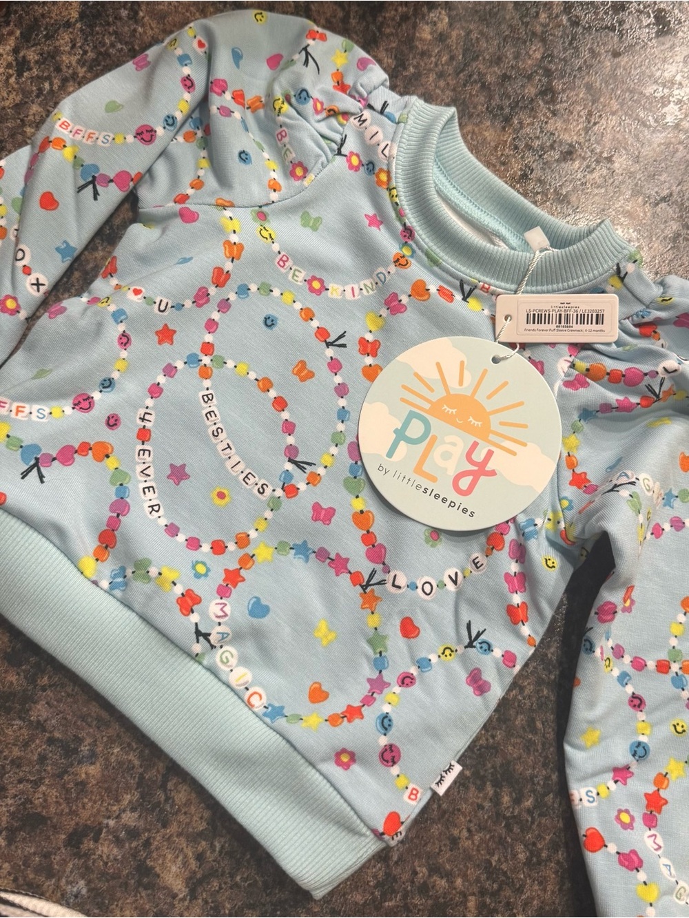 Little Sleepies Light Blue Bead & Heart Print Sweatshirt